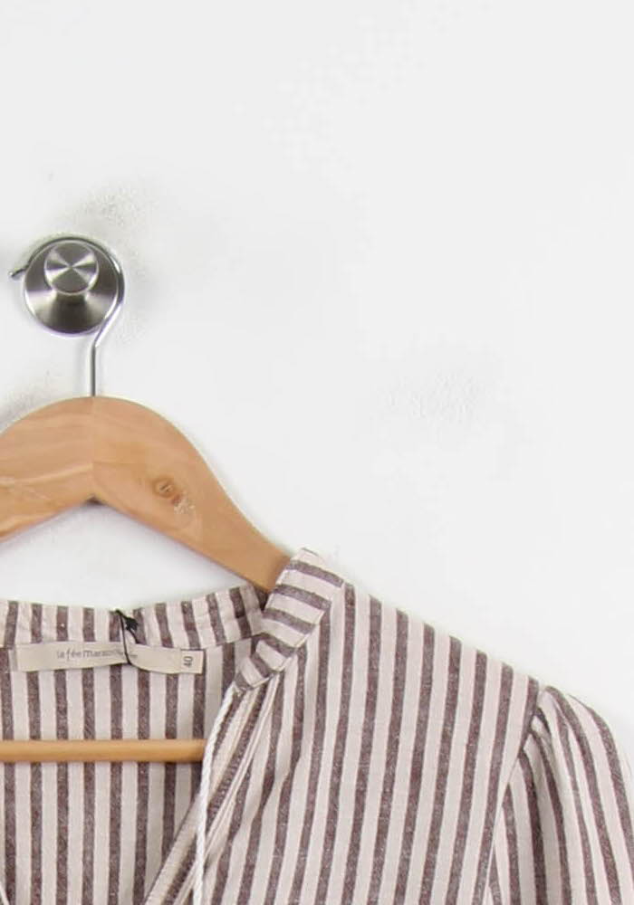 Robe Rayée Marron et Beige - Taille L/40 de la marque La Fée Maraboutée | PARAD72813 - Vendu par Paradigme - Image 3