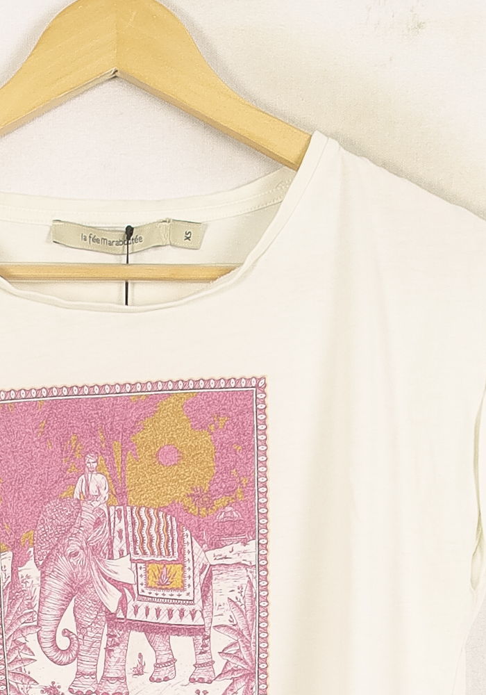 Tee-shirt Blanc et Rose - Taille XS/34 de la marque La Fée Maraboutée | PARAD72858 - Vendu par Paradigme - Image 3