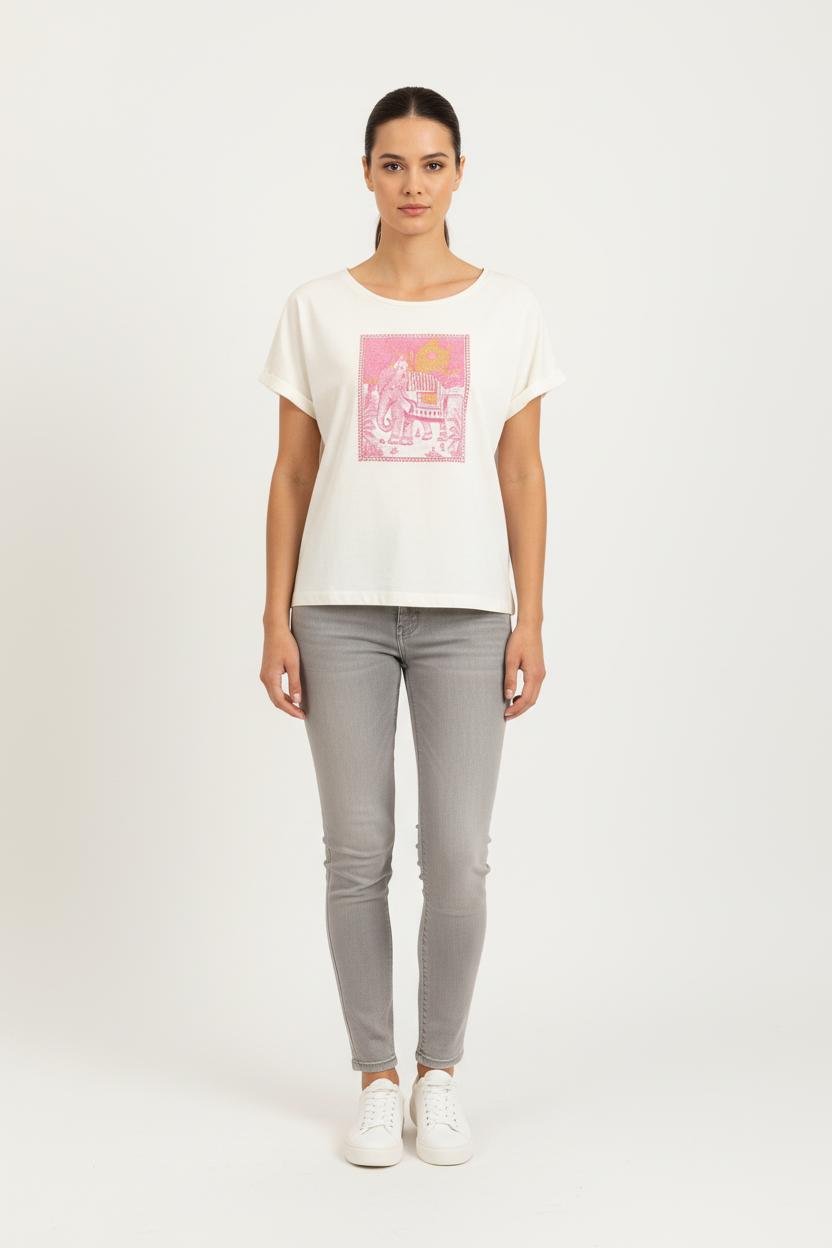 Tee-shirt Blanc et Rose - Taille XS/34 de la marque La Fée Maraboutée | PARAD72858 - Vendu par Paradigme - Image 1