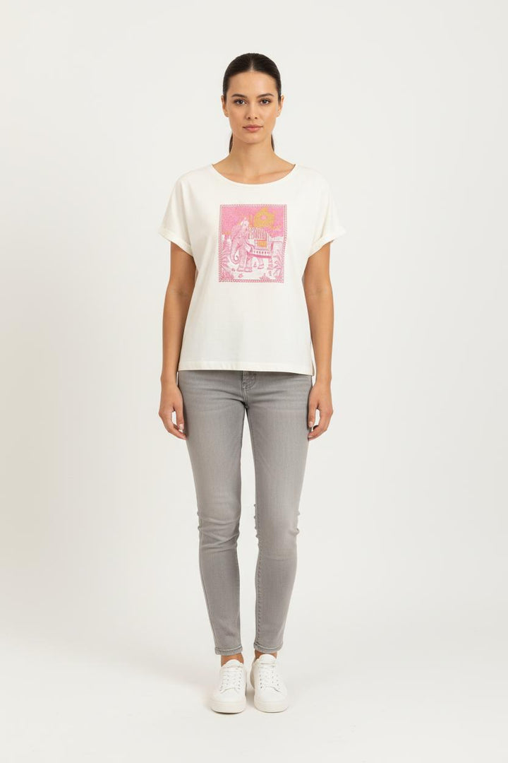 Tee-shirt Blanc et Rose - Taille XS/34 de la marque La Fée Maraboutée | PARAD72858 - Vendu par Paradigme - Image 1