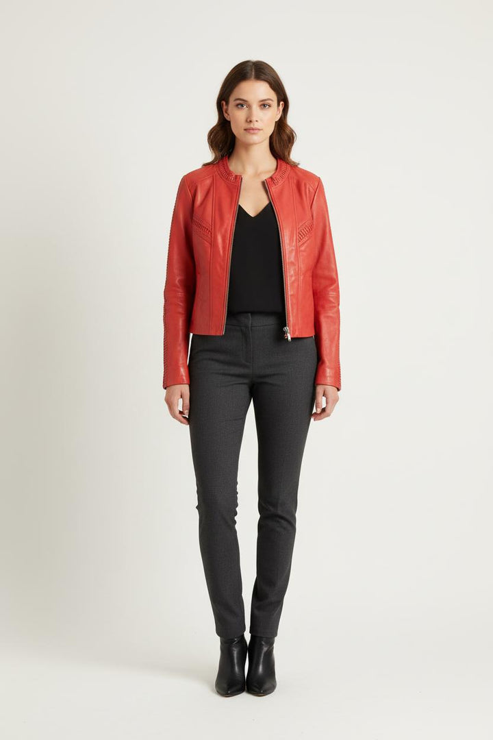 Blouson en cuir Rouge - Taille S/36 de la marque IKKS | PARAD72978 - Vendu par Paradigme - Image 1