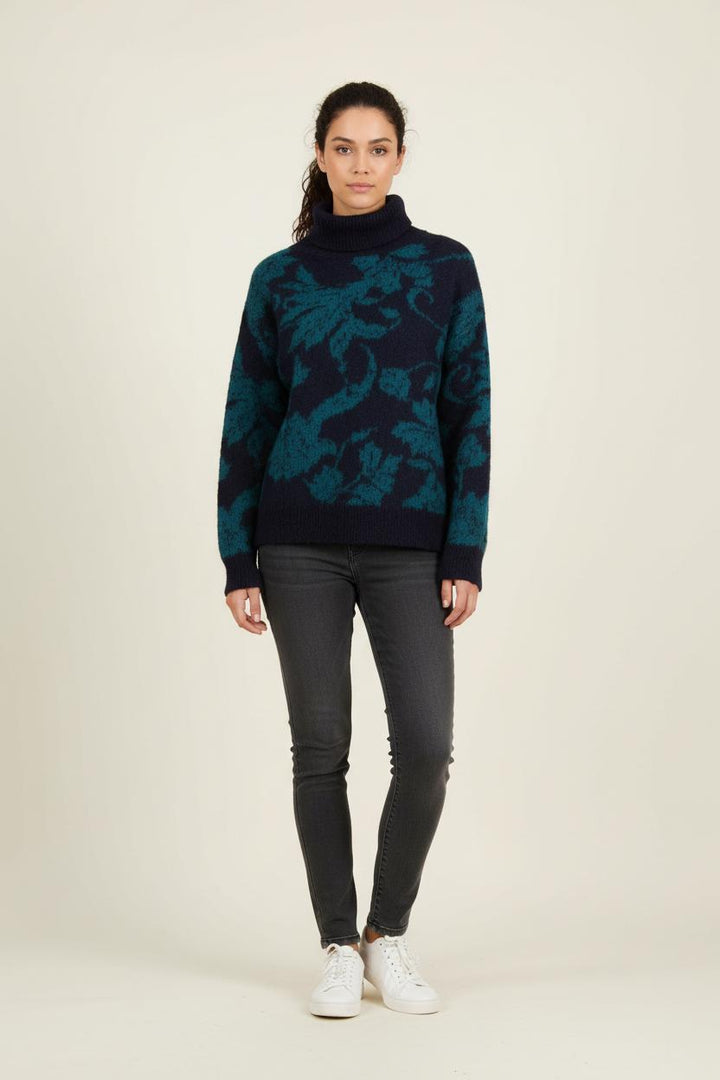 Pull Col Roulé Bleu Marine et Vert - Taille XS/34 de la marque La Fée Maraboutée | PARAD73004 - Vendu par Paradigme - Image 1