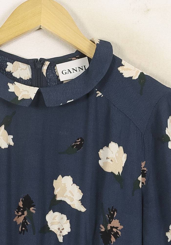 Robe Fleurie Bleue et Blanche - Taille S/36 de la marque Ganni | PARAD73126 - Vendu par Paradigme - Image 3