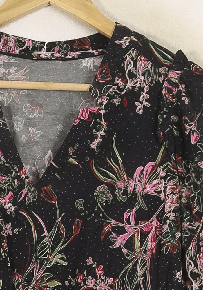 Robe Fleurie Noire et Rose - Taille S/36 de la marque One Step | PARAD73200 - Vendu par Paradigme - Image 3