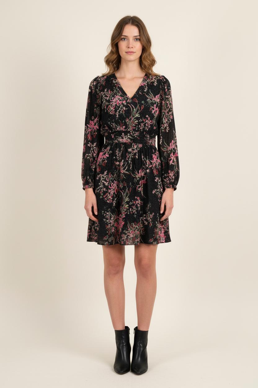 Robe Fleurie Noire et Rose - Taille S/36 de la marque One Step | PARAD73200 - Vendu par Paradigme - Image 1