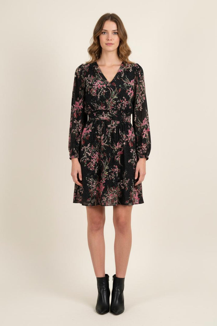Robe Fleurie Noire et Rose - Taille S/36 de la marque One Step | PARAD73200 - Vendu par Paradigme - Image 1