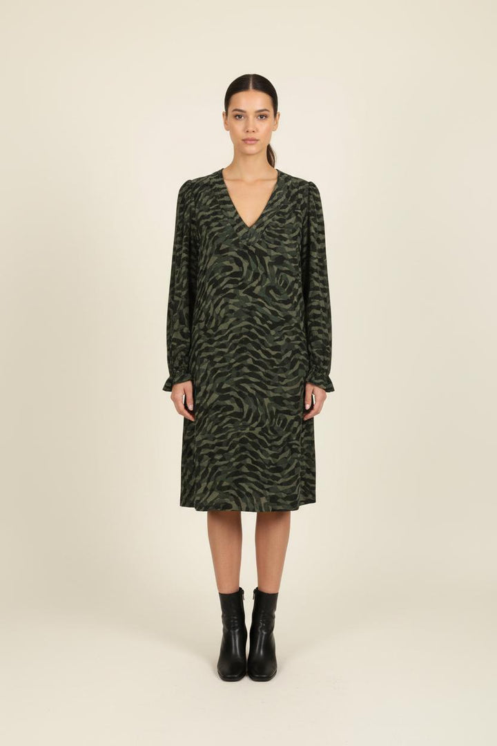 Robe Imprimée Verte et Noire - Taille S/36 de la marque IKKS | PARAD73228 - Vendu par Paradigme - Image 1