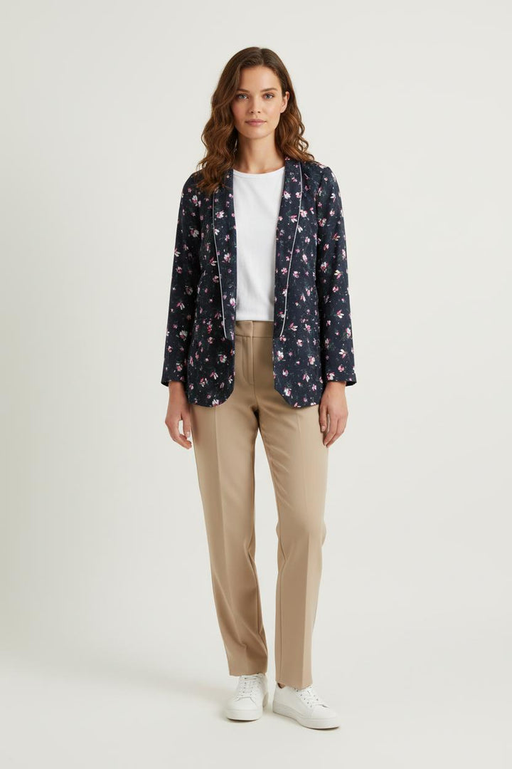 Blazer Fleuri Bleu Marine et Rose - Taille S/36 de la marque Caroll | PARAD73244 - Vendu par Paradigme - Image 1