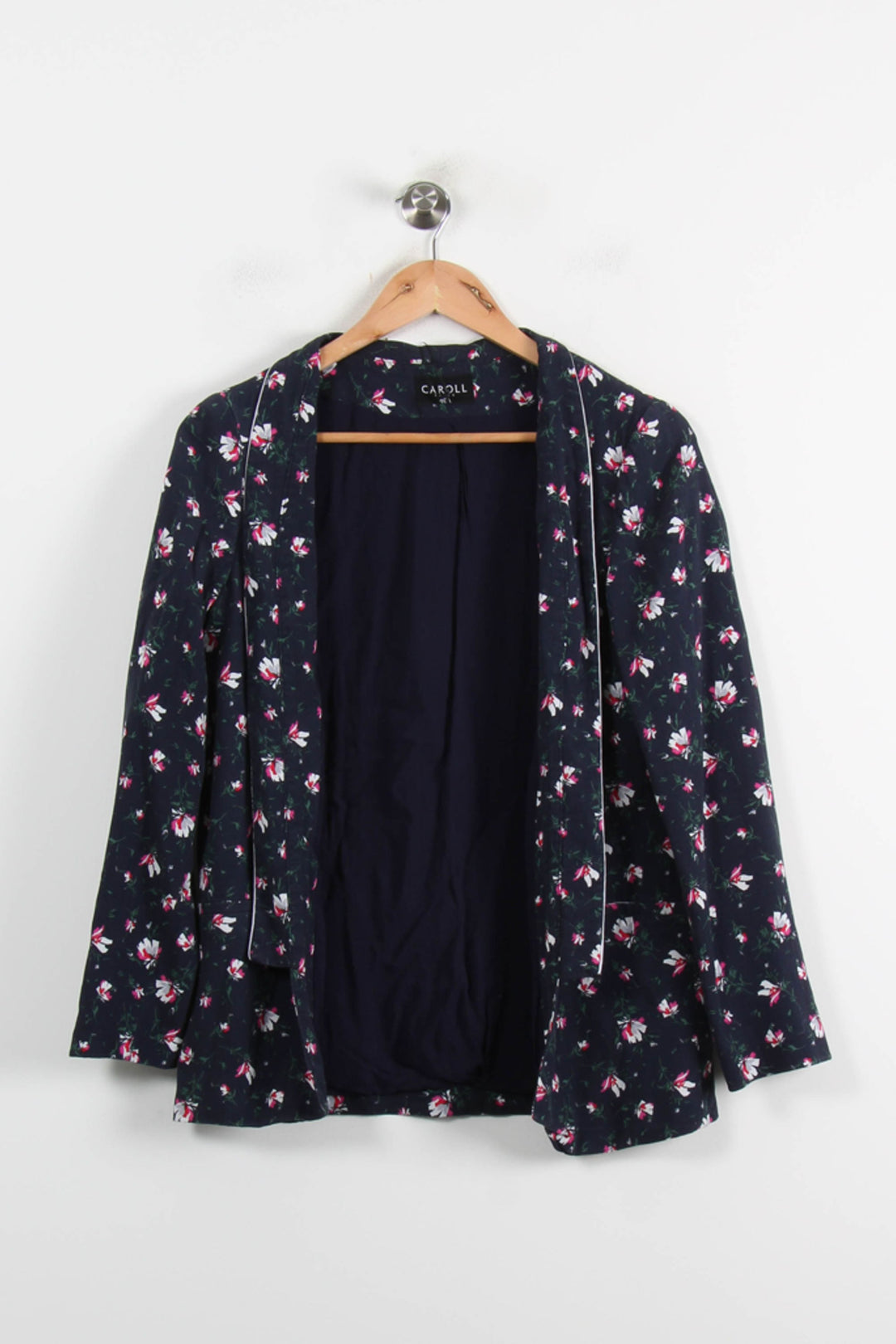 Blazer Fleuri Bleu Marine et Rose - Taille S/36 de la marque Caroll | PARAD73244 - Vendu par Paradigme - Image 2