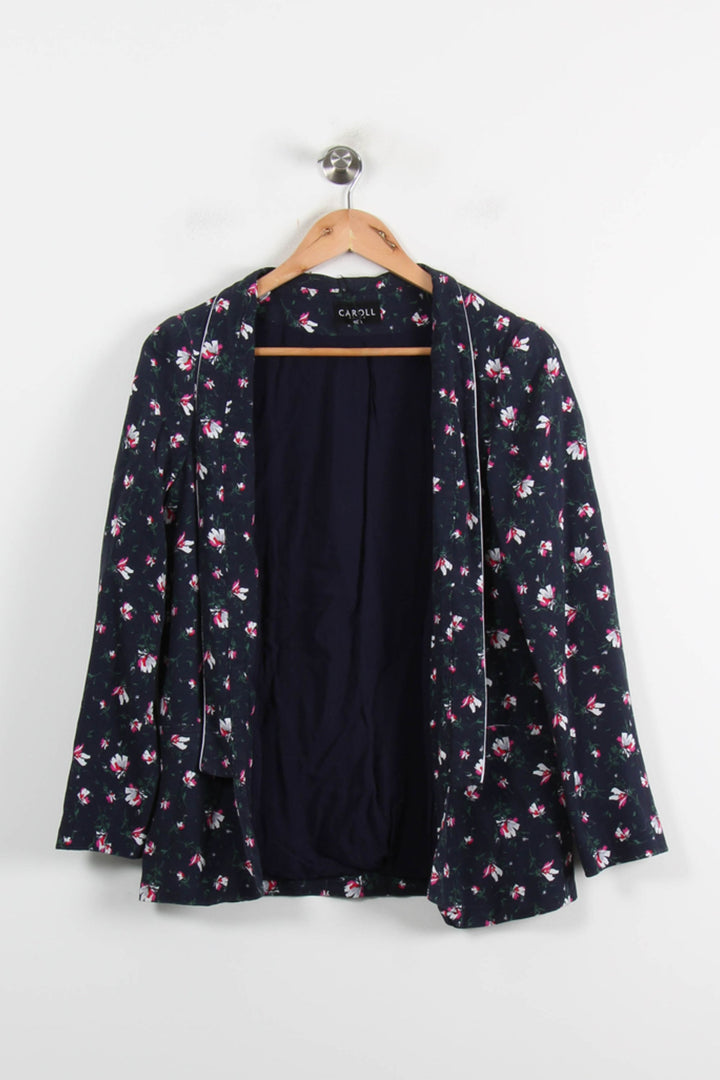 Blazer Fleuri Bleu Marine et Rose - Taille S/36 de la marque Caroll | PARAD73244 - Vendu par Paradigme - Image 2