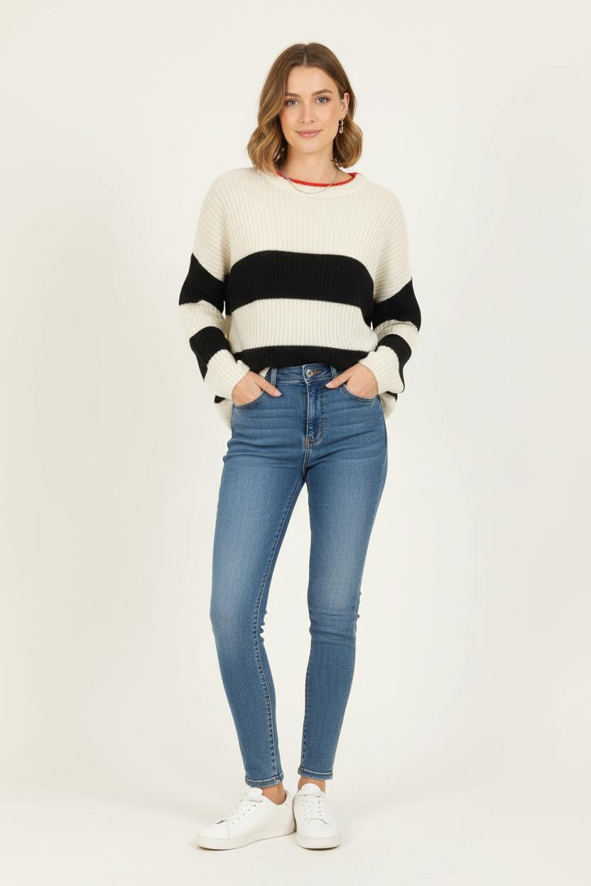 Pull Rayé Blanc et Noir - Taille S/36 de la marque Bérénice | PARAD73270 - Vendu par Paradigme - Image 1