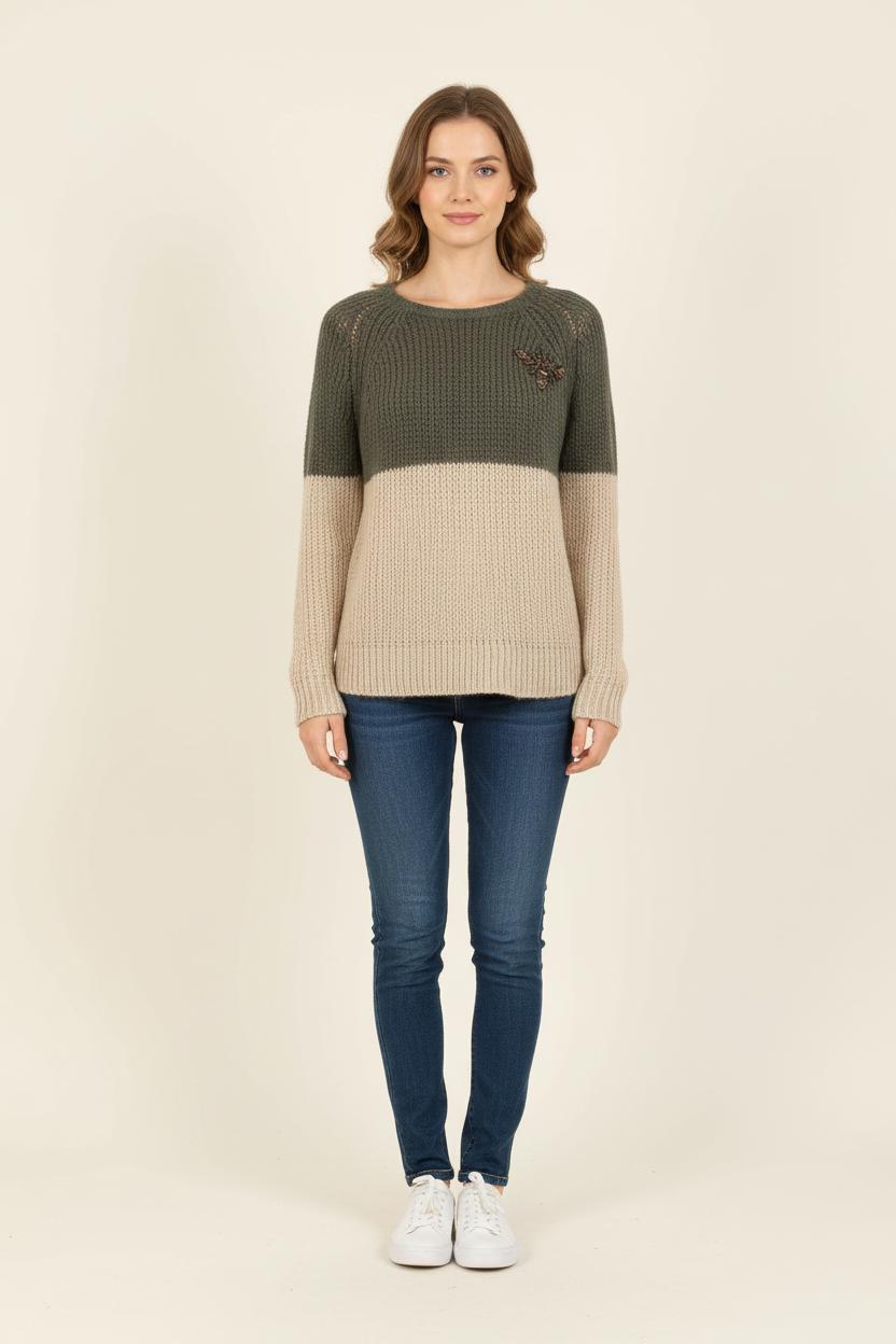 Pull Vert et Beige - Taille S/36 de la marque Bérénice | PARAD73291 - Vendu par Paradigme - Image 1