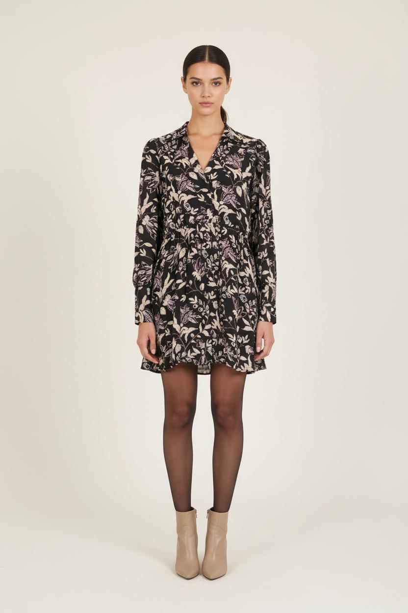 Robe Fleurie Noire et Beige - Taille S/36 de la marque Bérénice | PARAD73331 - Vendu par Paradigme - Image 1