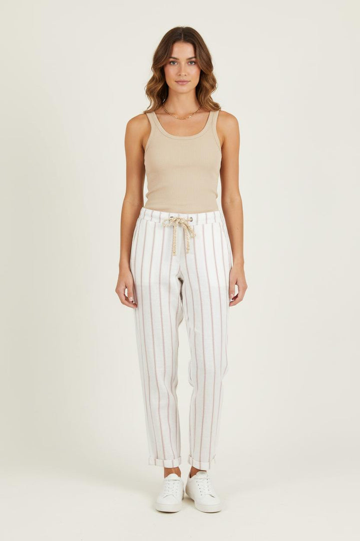 Pantalon Rayé Blanc et Marron - Taille M/38 de la marque La Fée Maraboutée | PARAD73468 - Vendu par Paradigme - Image 1