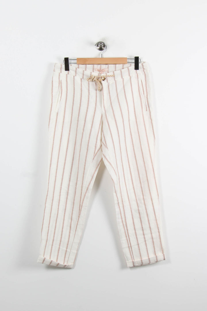 Pantalon Rayé Blanc et Marron - Taille M/38 de la marque La Fée Maraboutée | PARAD73468 - Vendu par Paradigme - Image 2