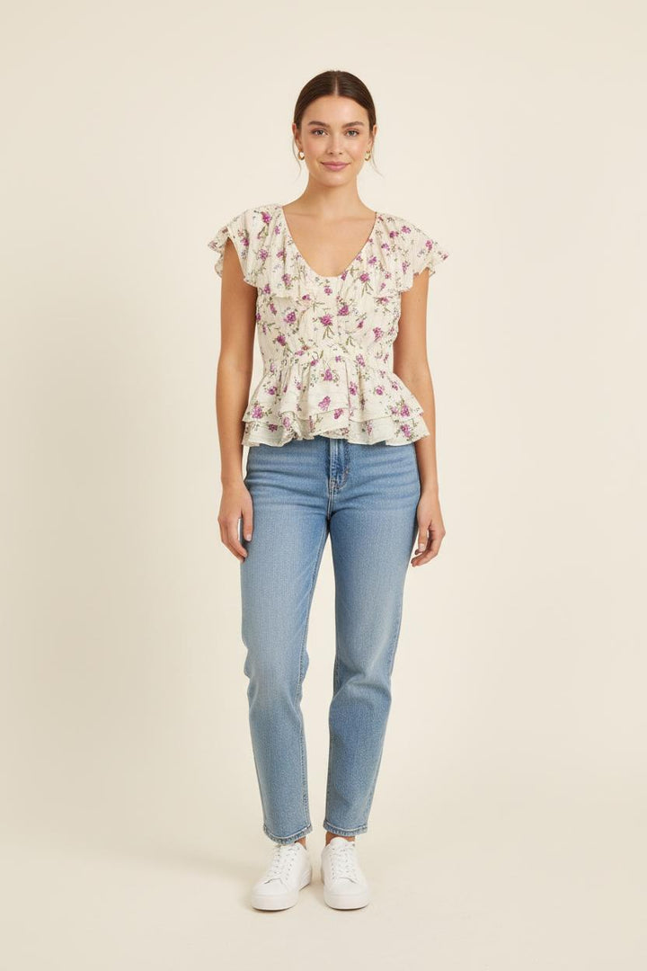 Blouse Blanche à Fleurs Roses et Violettes - Taille S/36 de la marque Bérénice | PARAD73653 - Vendu par Paradigme - Image 1