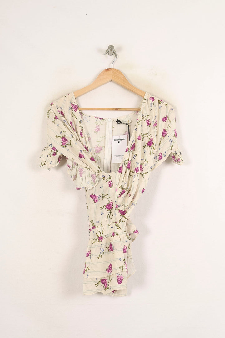 Blouse Blanche à Fleurs Roses et Violettes - Taille S/36 de la marque Bérénice | PARAD73653 - Vendu par Paradigme - Image 2