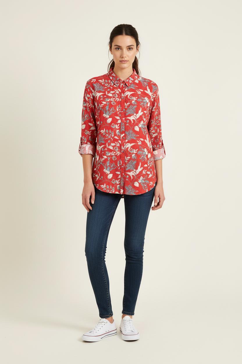 Chemise Florale Rouge et Blanche - Taille L/40 de la marque Bérénice | PARAD73669 - Vendu par Paradigme - Image 1