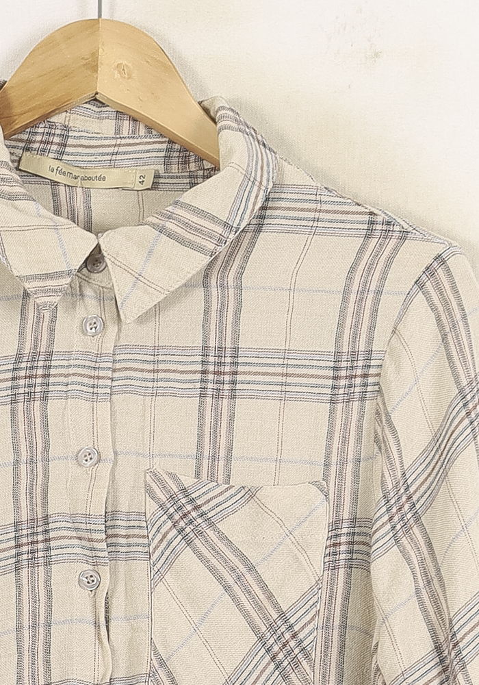 Chemise À Carreaux Beige et Gris - Taille XL/42 de la marque La Fée Maraboutée | PARAD73687 - Vendu par Paradigme - Image 3