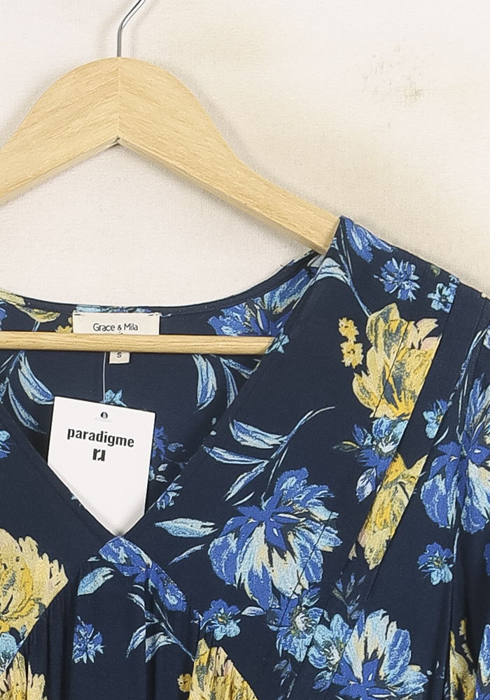 Robe Fleurie Bleu et Jaune - Taille S/36 de la marque Grace & Mila | PARAD73773 - Vendu par Paradigme - Image 3