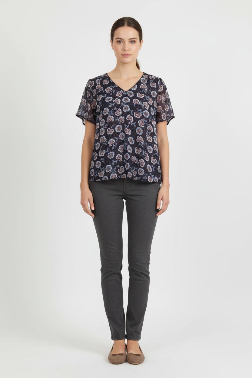 Blouse Fleurie Bleue et Blanche - Taille M/38 de la marque IKKS | PARAD73806 - Vendu par Paradigme - Image 1