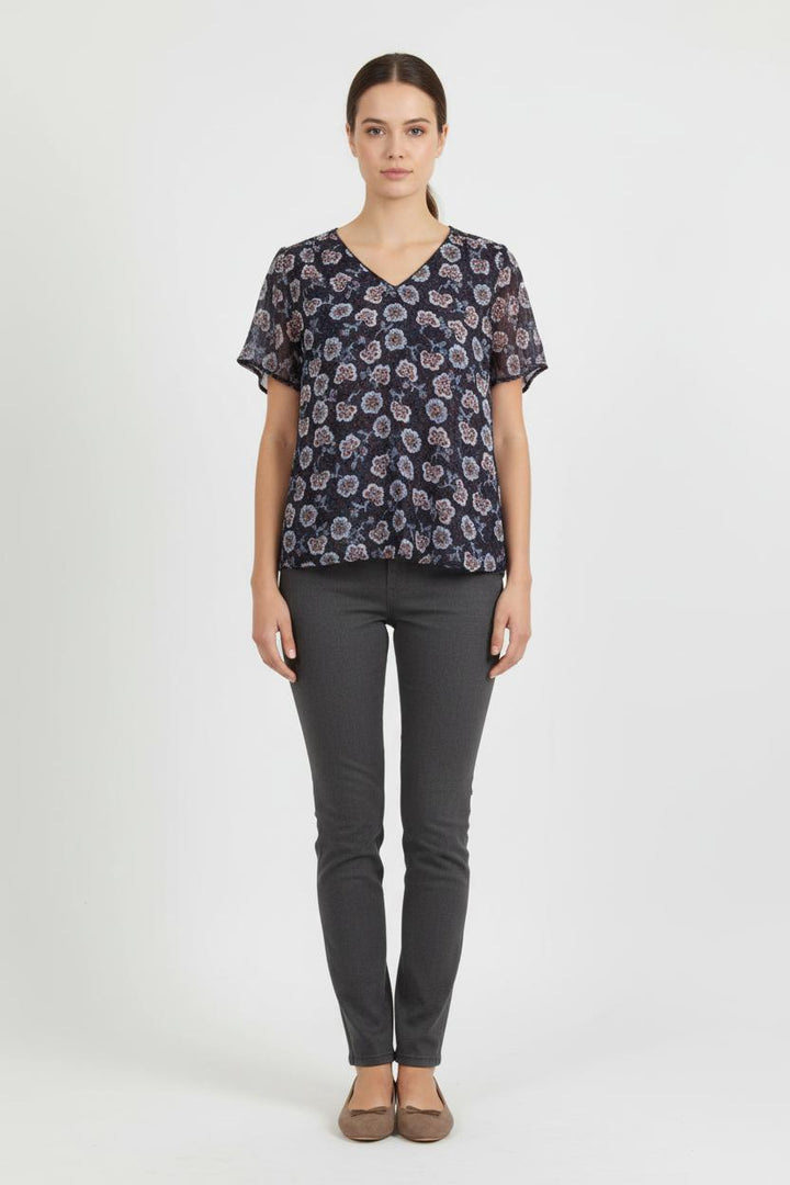 Blouse Fleurie Bleue et Blanche - Taille M/38 de la marque IKKS | PARAD73806 - Vendu par Paradigme - Image 1