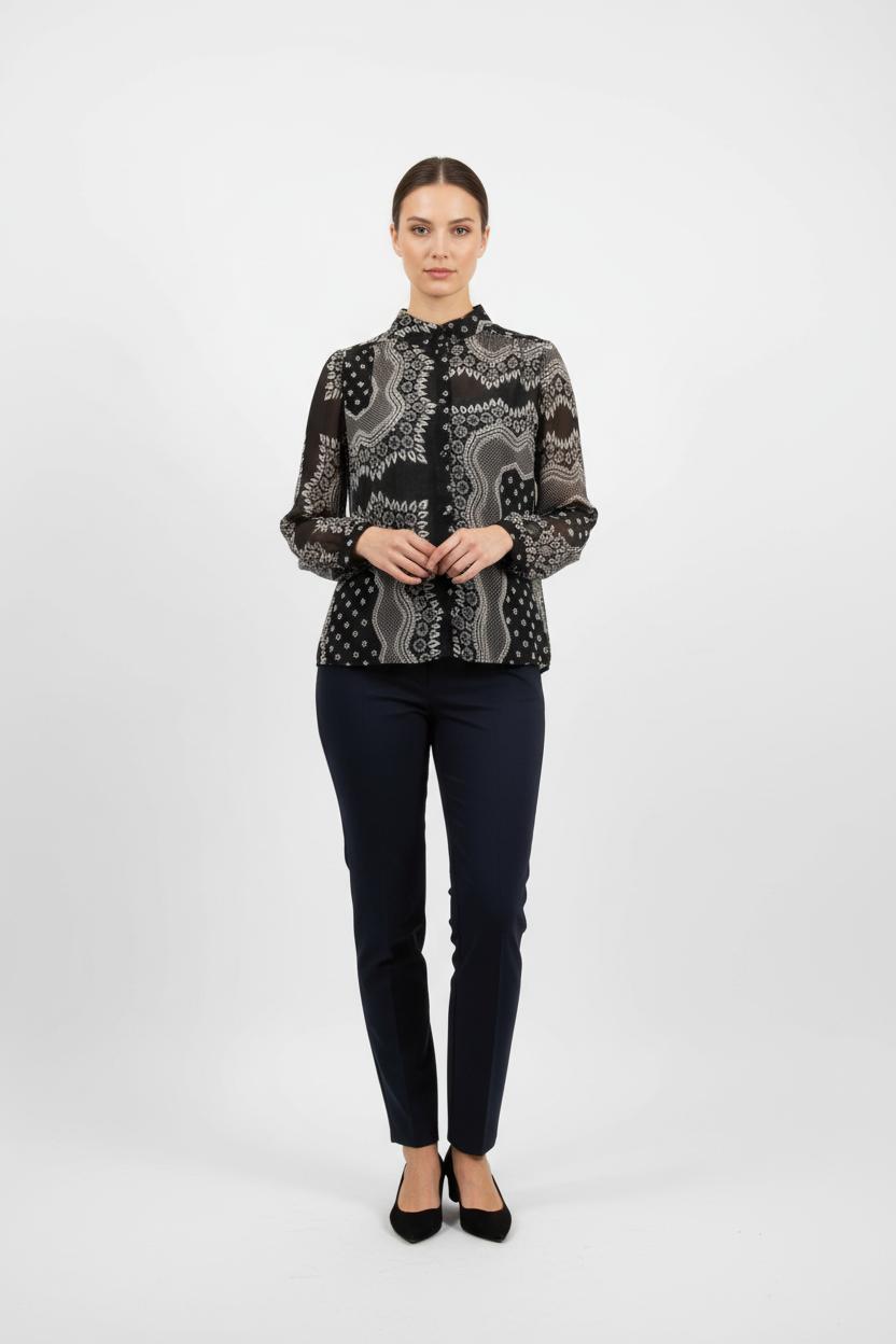 Chemisier Noir et Beige - Taille M/38 de la marque La Fée Maraboutée | PARAD73886 - Vendu par Paradigme - Image 1