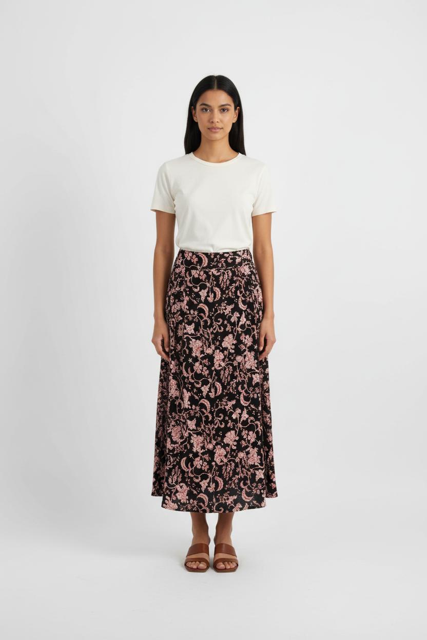 Jupe Longue Noire et Rose - Taille S/36 de la marque La Fée Maraboutée | PARAD73887 - Vendu par Paradigme - Image 1