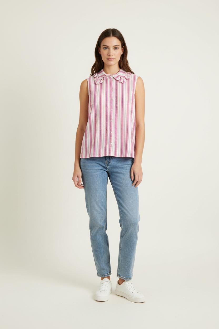 Chemisier Sans Manches Rose et Blanc - Taille S/36 de la marque Balzac Paris | PARAD73893 - Vendu par Paradigme - Image 1