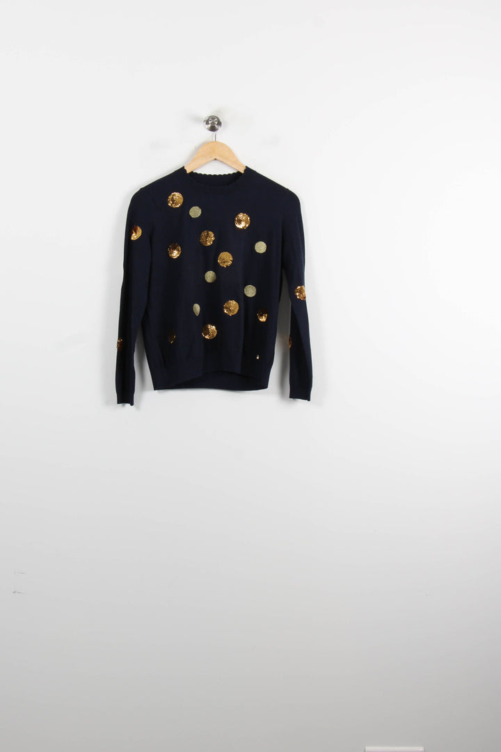 Pull Bleu et Doré - Taille S/36 de la marque Des petits hauts | PARAD73915 - Vendu par Paradigme - Image 2