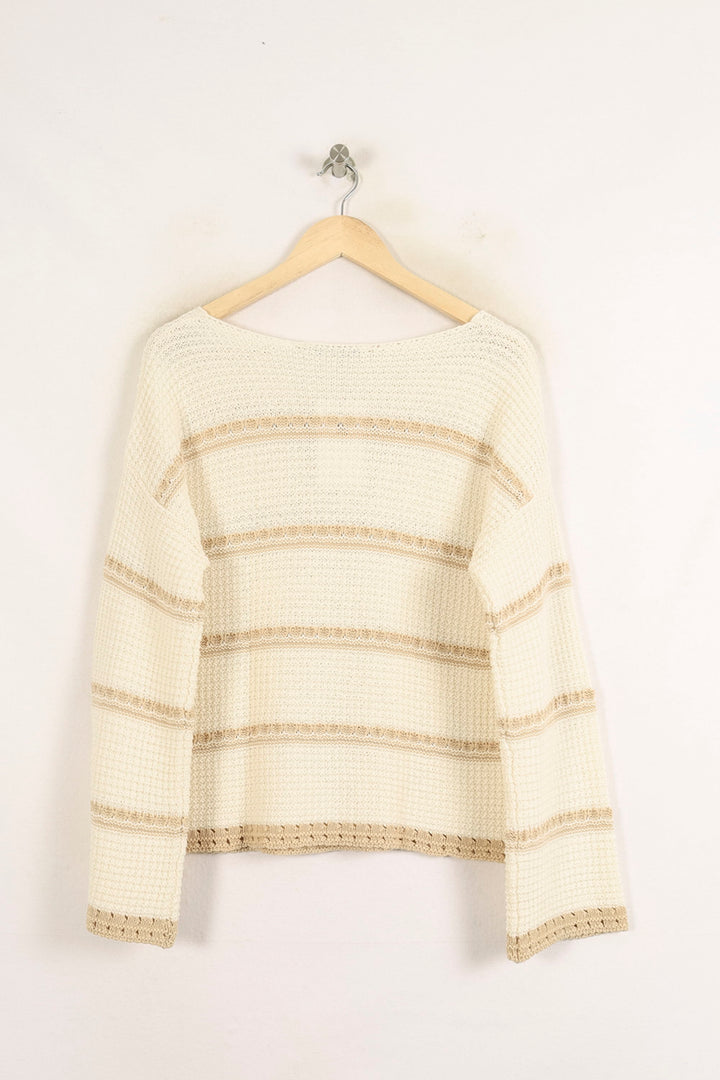 Pull Rayé Beige et Blanc - Taille L/40 de la marque La Fée Maraboutée | PARAD73977 - Vendu par Paradigme - Image 4