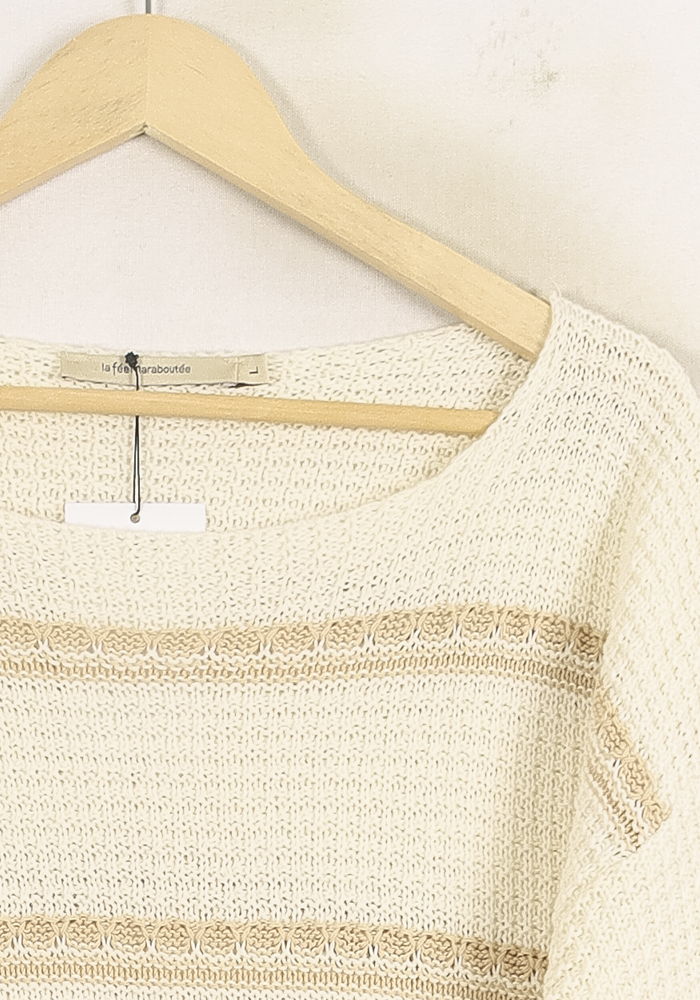 Pull Rayé Beige et Blanc - Taille L/40 de la marque La Fée Maraboutée | PARAD73977 - Vendu par Paradigme - Image 3