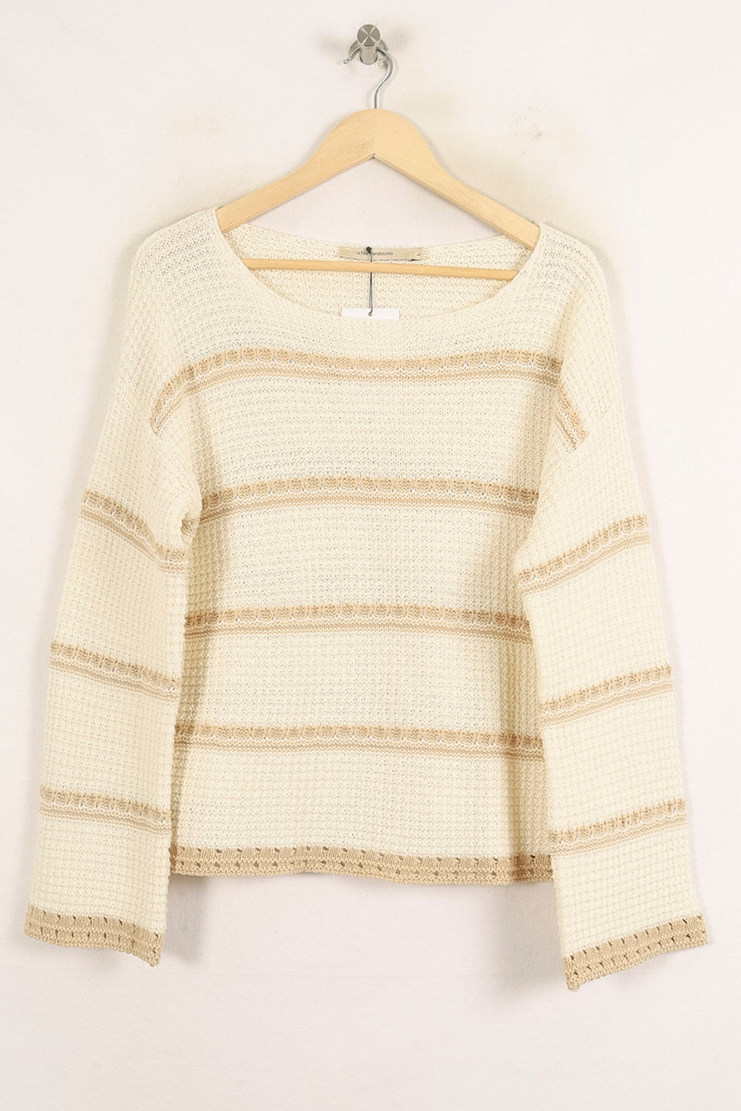 Pull Rayé Beige et Blanc - Taille L/40 de la marque La Fée Maraboutée | PARAD73977 - Vendu par Paradigme - Image 2