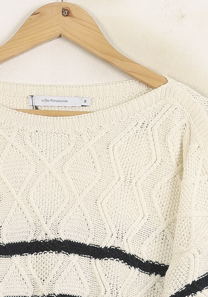 Pull Écru et Noir - Taille M/38 de la marque La Fée Maraboutée | PARAD73987 - Vendu par Paradigme - Image 3