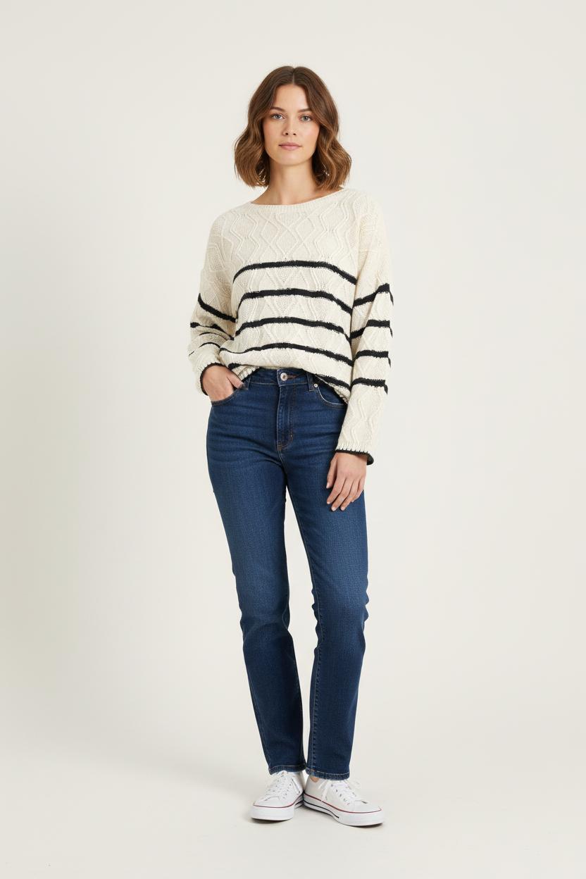 Pull Écru et Noir - Taille M/38 de la marque La Fée Maraboutée | PARAD73987 - Vendu par Paradigme - Image 1