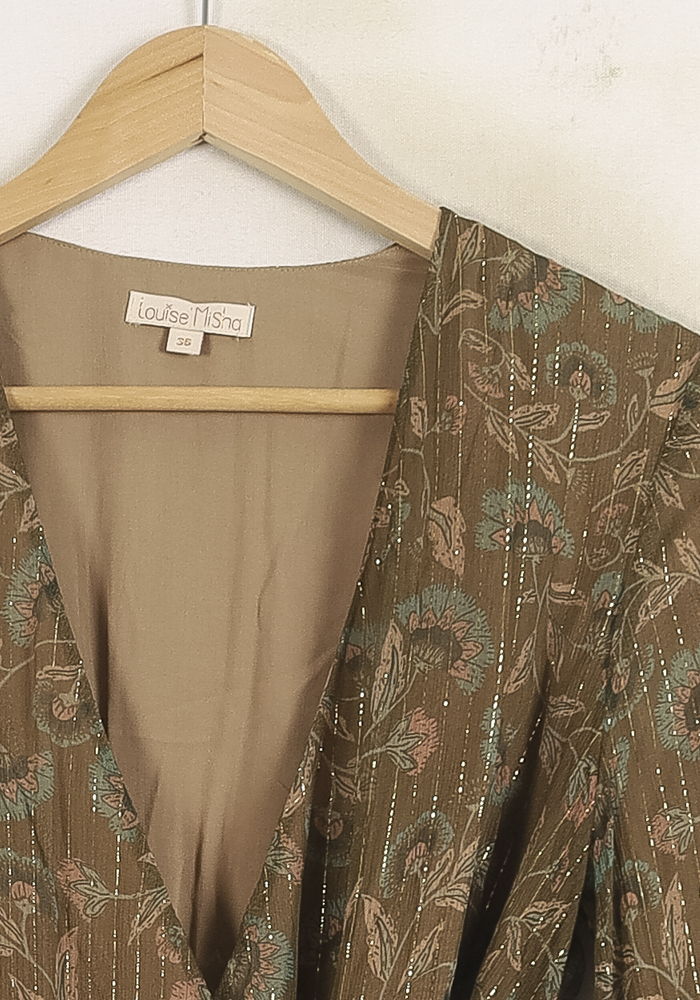 Robe Portefeuille Marron et Vert - Taille S/36 de la marque Louise Misha | PARAD75053 - Vendu par Paradigme - Image 3