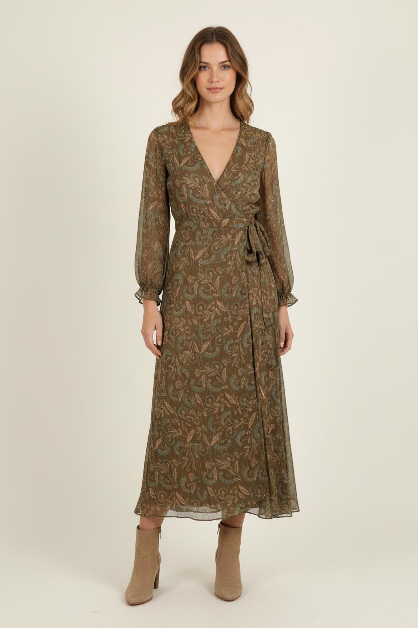 Robe Portefeuille Marron et Vert - Taille S/36 de la marque Louise Misha | PARAD75053 - Vendu par Paradigme - Image 1