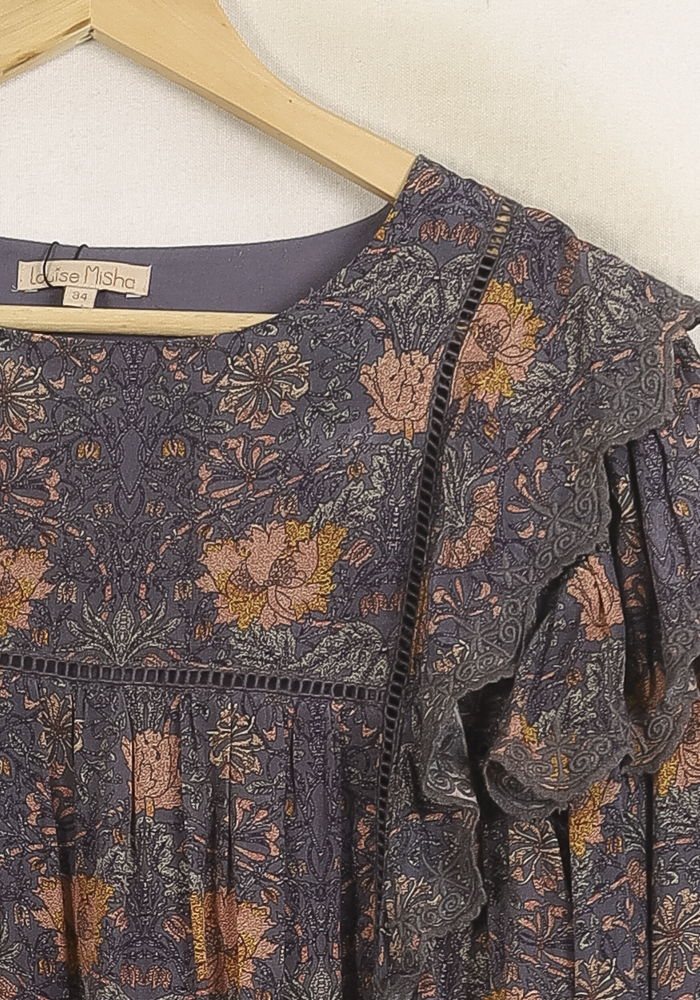 Blouse Fleurie Violette et Orange - Taille XS/34 de la marque Louise Misha | PARAD75142 - Vendu par Paradigme - Image 3