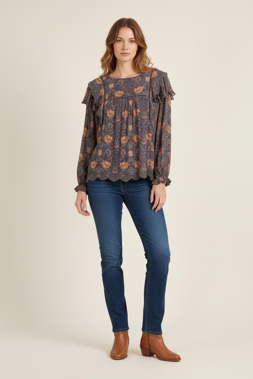 Blouse Fleurie Violette et Orange - Taille XS/34 de la marque Louise Misha | PARAD75142 - Vendu par Paradigme - Image 1