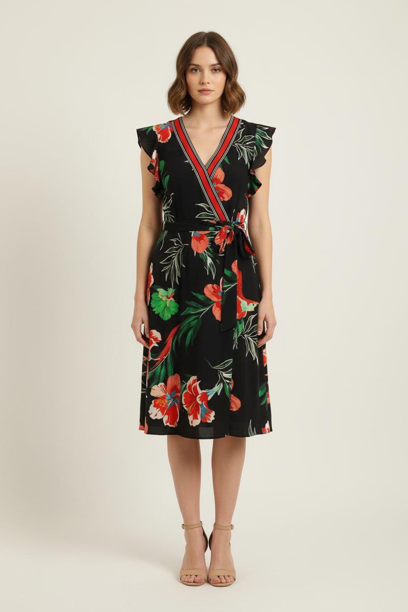 Robe Portefeuille Noire et Rouge - Taille M/38 de la marque Claudie Pierlot | PARAD75152 - Vendu par Paradigme - Image 1