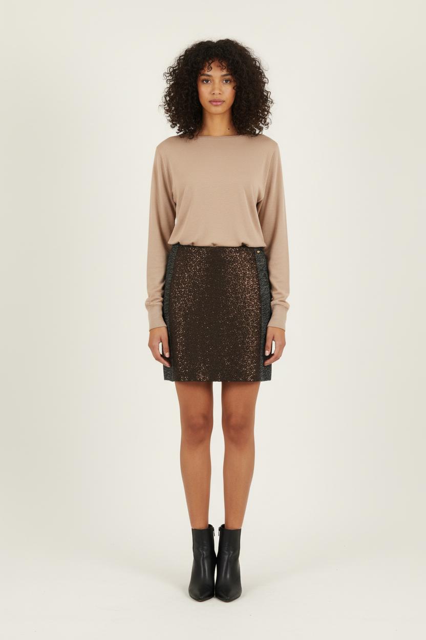Jupe Courte Marron et Gris - Taille M/38 de la marque IKKS | PARAD75175 - Vendu par Paradigme - Image 1