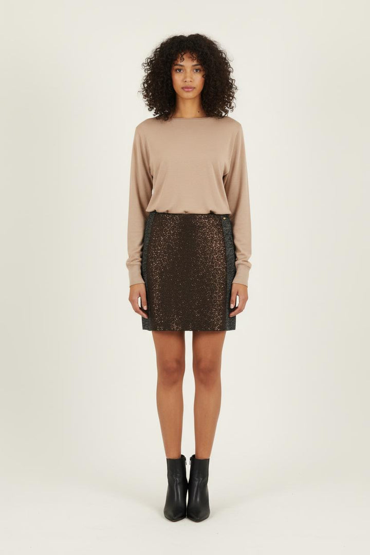 Jupe Courte Marron et Gris - Taille M/38 de la marque IKKS | PARAD75175 - Vendu par Paradigme - Image 1