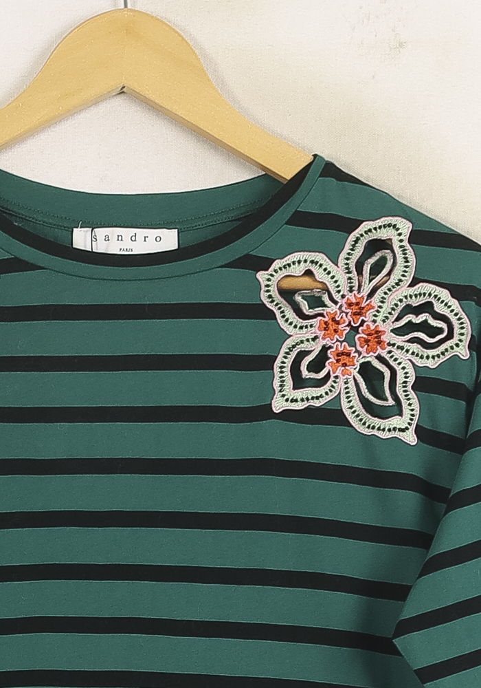 Tee-shirt Rayé Vert et Noir - Taille S/36 de la marque Sandro | PARAD75188 - Vendu par Paradigme - Image 3
