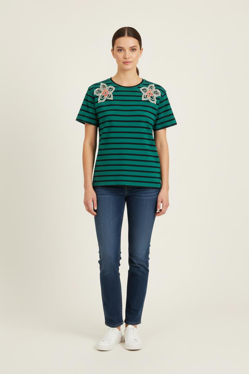 Tee-shirt Rayé Vert et Noir - Taille S/36 de la marque Sandro | PARAD75188 - Vendu par Paradigme - Image 1