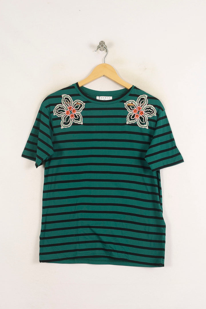 Tee-shirt Rayé Vert et Noir - Taille S/36 de la marque Sandro | PARAD75188 - Vendu par Paradigme - Image 2