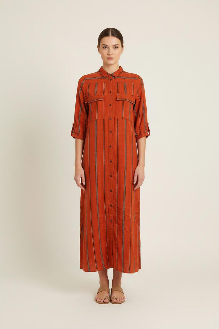 Robe Chemise Longue Orange et Noire - Taille S/36 de la marque ba&sh | PARAD75192 - Vendu par Paradigme - Image 1