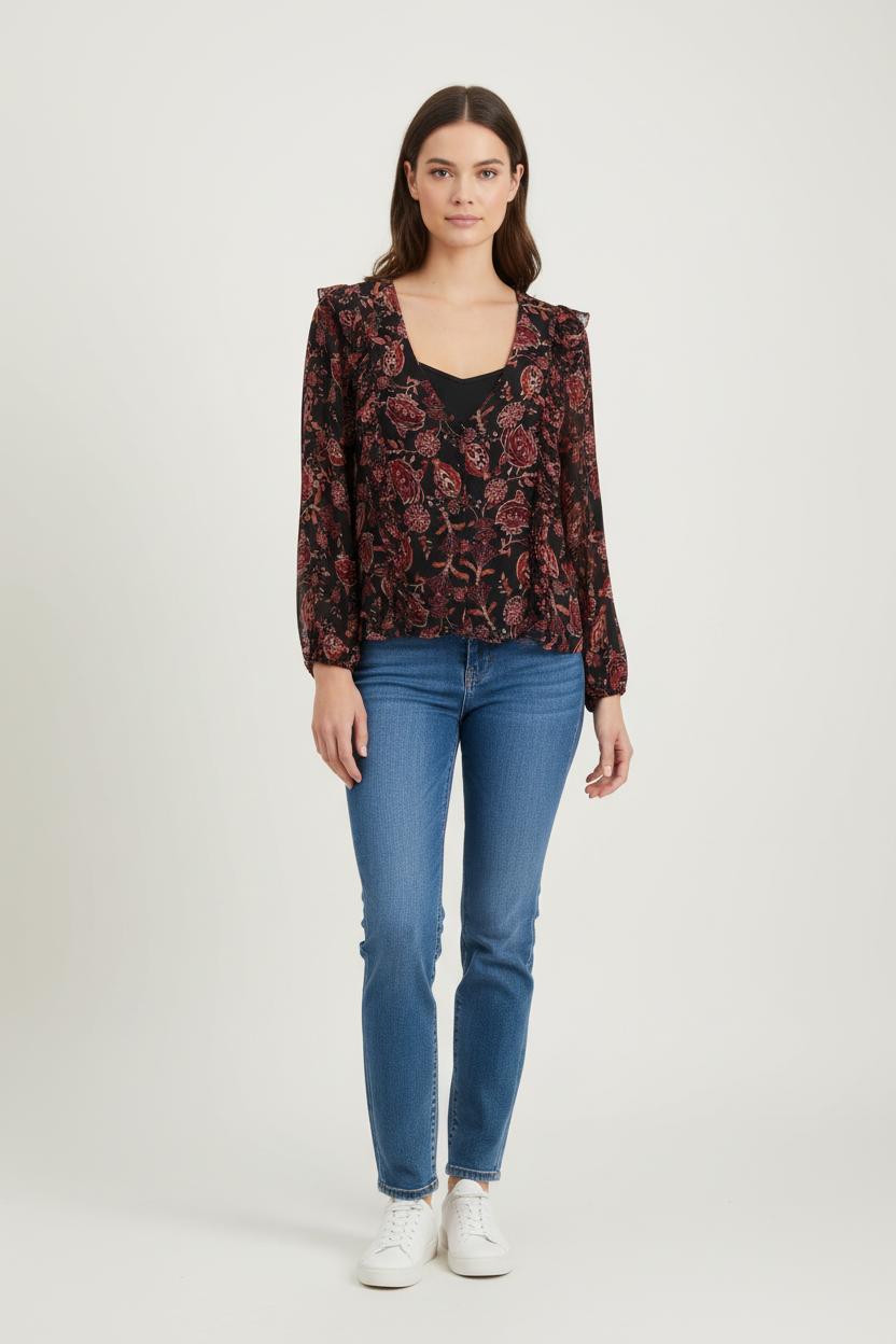 Blouse Noire et Rouge - Taille M/38 de la marque Louise Misha | PARAD75251 - Vendu par Paradigme - Image 1