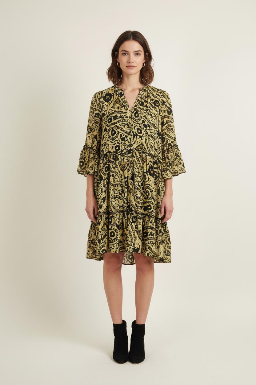 Robe Midi Jaune et Noire - Taille S/36 de la marque Sud express | PARAD75306 - Vendu par Paradigme - Image 1