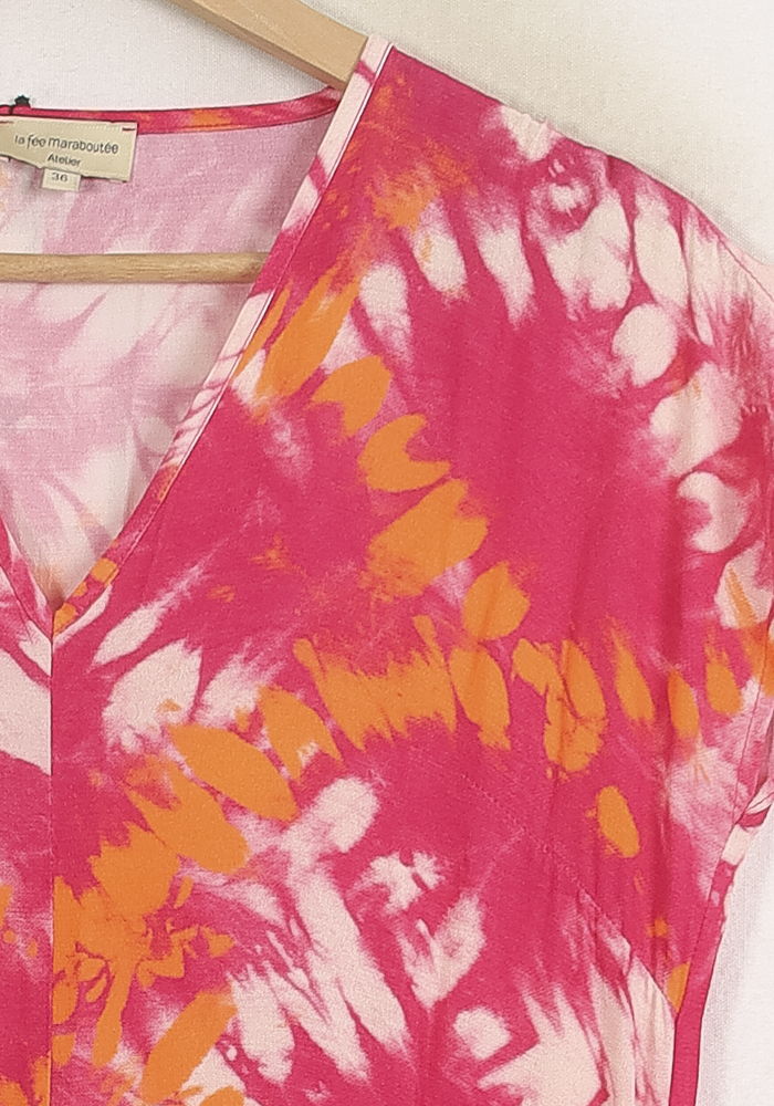 Robe Longue Rose Orange et Blanche - Taille S/36 de la marque La Fée Maraboutée | PARAD75315 - Vendu par Paradigme - Image 3