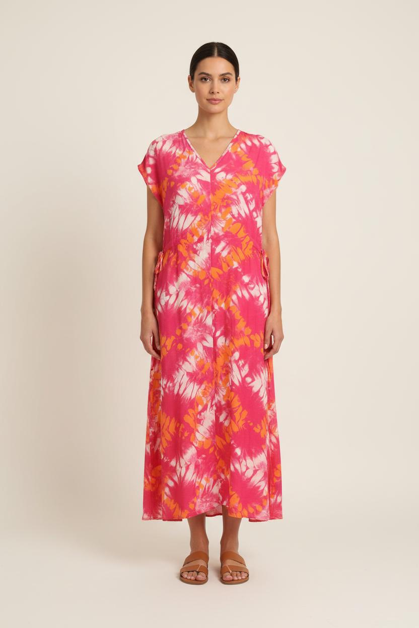 Robe Longue Rose Orange et Blanche - Taille S/36 de la marque La Fée Maraboutée | PARAD75315 - Vendu par Paradigme - Image 1